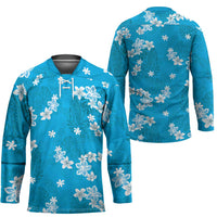 Hawaii Monstera Deliciosa Hockey Jersey Blue Plumeria Polynesian Pattern LT05 - Polynesian Pride