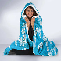 Hawaii Monstera Deliciosa Hooded Blanket Blue Plumeria Polynesian Pattern - Polynesian Pride
