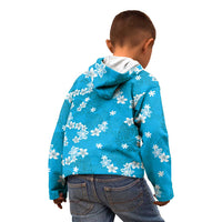 Hawaii Monstera Deliciosa Kid Hoodie Blue Plumeria Polynesian Pattern - Polynesian Pride