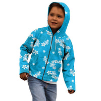 Hawaii Monstera Deliciosa Kid Hoodie Blue Plumeria Polynesian Pattern - Polynesian Pride