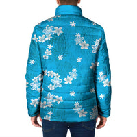 Hawaii Monstera Deliciosa Padded Jacket Blue Plumeria Polynesian Pattern - Polynesian Pride