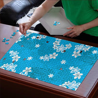 Hawaii Monstera Deliciosa Puzzle Blue Plumeria Polynesian Pattern LT05 - Polynesian Pride