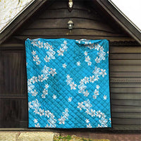 Hawaii Monstera Deliciosa Quilt Blue Plumeria Polynesian Pattern - Polynesian Pride