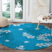 Hawaii Monstera Deliciosa Round Carpet Blue Plumeria Polynesian Pattern - Polynesian Pride
