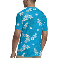 Hawaii Monstera Deliciosa Rugby Jersey Blue Plumeria Polynesian Pattern - Polynesian Pride