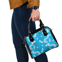 Hawaii Monstera Deliciosa Shoulder Handbag Blue Plumeria Polynesian Pattern - Polynesian Pride
