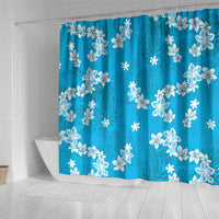 Hawaii Monstera Deliciosa Shower Curtain Blue Plumeria Polynesian Pattern - Polynesian Pride
