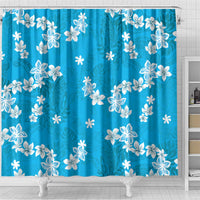 Hawaii Monstera Deliciosa Shower Curtain Blue Plumeria Polynesian Pattern - Polynesian Pride