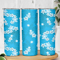 Hawaii Monstera Deliciosa Skinny Tumbler Blue Plumeria Polynesian Pattern - Polynesian Pride