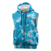Hawaii Monstera Deliciosa Sleeveless Zip Hoodie Blue Plumeria Polynesian Pattern LT05 Blue - Polynesian Pride