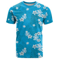 Hawaii Monstera Deliciosa T Shirt Blue Plumeria Polynesian Pattern - Polynesian Pride