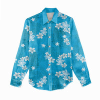 Hawaii Monstera Deliciosa Women Casual Shirt Blue Plumeria Polynesian Pattern - Polynesian Pride