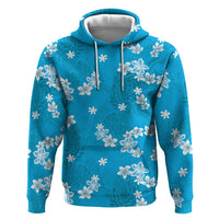 Hawaii Monstera Deliciosa Zip Hoodie Blue Plumeria Polynesian Pattern - Polynesian Pride