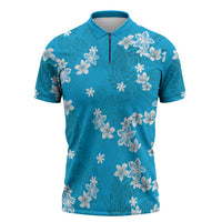Hawaii Monstera Deliciosa Zipper Polo Shirt Blue Plumeria Polynesian Pattern LT05 Blue - Polynesian Pride