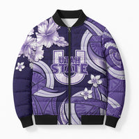 Utah State Polynesian Heritage Bomber Puffer Jacket Floral Tribal Pattern Tropical Flowers