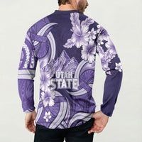 Utah State Polynesian Heritage Button Sweatshirt Floral Tribal Pattern Tropical Flowers