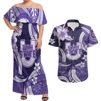 Utah State Polynesian Heritage Couples Matching Off Shoulder Maxi Dress and Hawaiian Shirt Floral Tribal Pattern Tropical Flowers
