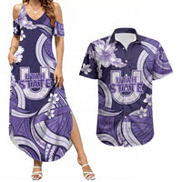 Utah State Polynesian Heritage Couples Matching Summer Maxi Dress and Hawaiian Shirt Floral Tribal Pattern Tropical Flowers