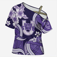 Utah State Polynesian Heritage Cross Shoulder Shirt Floral Tribal Pattern Tropical Flowers