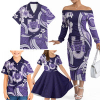 Utah State Polynesian Heritage Family Matching Off The Shoulder Long Sleeve Dress and Hawaiian Shirt Floral Tribal Pattern Tropical Flowers