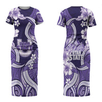 Utah State Polynesian Heritage Family Matching Short Sleeve Bodycon Dress and Hawaiian Shirt Floral Tribal Pattern Tropical Flowers