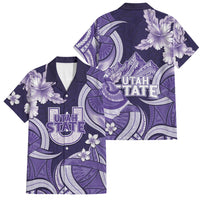 Utah State Polynesian Heritage Family Matching Short Sleeve Bodycon Dress and Hawaiian Shirt Floral Tribal Pattern Tropical Flowers