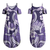 Utah State Polynesian Heritage Family Matching Summer Maxi Dress and Hawaiian Shirt Floral Tribal Pattern Tropical Flowers