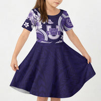 Utah State Polynesian Heritage Kid Short Sleeve Dress Floral Tribal Pattern Tropical Flowers