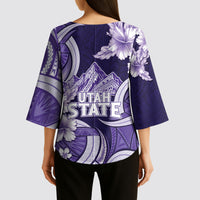 Utah State Polynesian Heritage Kimono Sleeve Blouse Floral Tribal Pattern Tropical Flowers