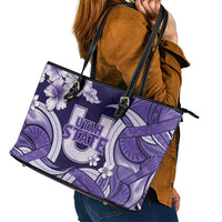 Utah State Polynesian Heritage Leather Tote Bag Floral Tribal Pattern Tropical Flowers