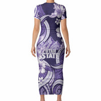 Utah State Polynesian Heritage Short Sleeve Bodycon Dress Floral Tribal Pattern Tropical Flowers