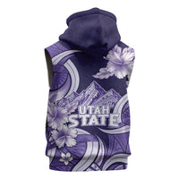 Utah State Polynesian Heritage Sleeveless Hoodie Floral Tribal Pattern Tropical Flowers
