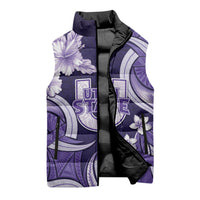 Utah State Polynesian Heritage Sleeveless Puffer Jacket Floral Tribal Pattern Tropical Flowers