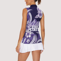 Utah State Polynesian Heritage Women Sleeveless Polo Shirt Floral Tribal Pattern Tropical Flowers