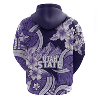 Utah State Polynesian Heritage Zip Hoodie Floral Tribal Pattern Tropical Flowers