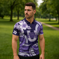 Utah State Polynesian Heritage Zipper Polo Shirt Floral Tribal Pattern Tropical Flowers