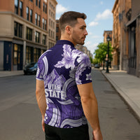 Utah State Polynesian Heritage Zipper Polo Shirt Floral Tribal Pattern Tropical Flowers