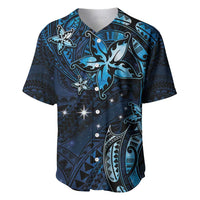 Hawaii Makahiki Season Baseball Jersey Floral Tribal Tattoo Blue Galaxy LT05 Blue - Polynesian Pride