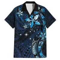 Hawaii Makahiki Season Family Matching Short Sleeve Bodycon Dress and Hawaiian Shirt Floral Tribal Tattoo Blue Galaxy LT05 Dad's Shirt - Short Sleeve Blue - Polynesian Pride