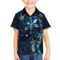 Hawaii Makahiki Season Family Matching Short Sleeve Bodycon Dress and Hawaiian Shirt Floral Tribal Tattoo Blue Galaxy LT05 Son's Shirt Blue - Polynesian Pride