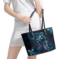 Hawaii Makahiki Season Leather Tote Bag Floral Tribal Tattoo Blue Galaxy