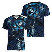 Hawaii Makahiki Season Women V-Neck T-Shirt Floral Tribal Tattoo Blue Galaxy