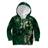 Hawaii Makahiki Season Kid Hoodie Floral Tribal Tattoo Green Galaxy