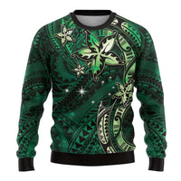 Hawaii Makahiki Season Ugly Christmas Sweater Floral Tribal Tattoo Green Galaxy