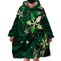 Hawaii Makahiki Season Wearable Blanket Hoodie Floral Tribal Tattoo Green Galaxy