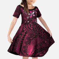 Hawaii Makahiki Season Family Matching Short Sleeve Bodycon Dress and Hawaiian Shirt Floral Tribal Tattoo Pink Galaxy LT05 Daughter's Dress Pink - Polynesian Pride