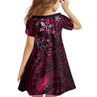 Hawaii Makahiki Season Family Matching Short Sleeve Bodycon Dress and Hawaiian Shirt Floral Tribal Tattoo Pink Galaxy LT05 - Polynesian Pride