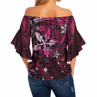 Hawaii Makahiki Season Off Shoulder Wrap Waist Top Floral Tribal Tattoo Pink Galaxy LT05 - Polynesian Pride