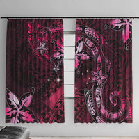 Hawaii Makahiki Season Window Curtain Floral Tribal Tattoo Pink Galaxy LT05 With Hooks Pink - Polynesian Pride