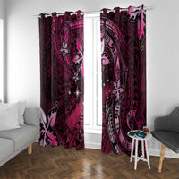 Hawaii Makahiki Season Window Curtain Floral Tribal Tattoo Pink Galaxy LT05 With Grommets Pink - Polynesian Pride